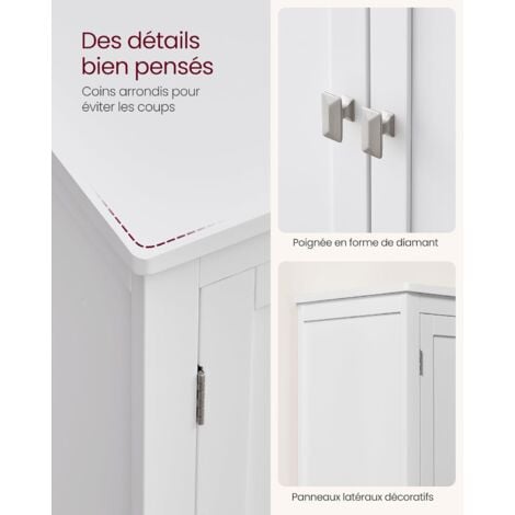 VASAGLE Armoire de Salle de bain avec 4 Portes, 60 x 30 x 110 cm, Meuble de Rangement, Placard de Cuisine, Étagères Réglables, Blanc