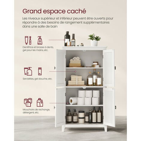 VASAGLE Armoire de Salle de bain avec 4 Portes, 60 x 30 x 110 cm, Meuble de Rangement, Placard de Cuisine, Étagères Réglables, Blanc