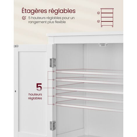VASAGLE Armoire de Salle de bain avec 4 Portes, 60 x 30 x 110 cm, Meuble de Rangement, Placard de Cuisine, Étagères Réglables, Blanc