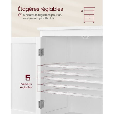 VASAGLE Armoire de Salle de Bain avec 2 Tiroirs et 2 Portes, 60 x 30 x 110 cm, Placard de Cuisine, Meuble de Rangement, Étagères Réglables, Blanc