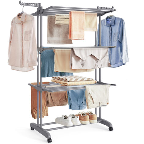 Songmics – Étendoir à linge pliable mobile 4 niveaux – 64 x 126 x 172 cm – Grande capacité 35 kg – 2 roulettes avec freins – Utilisation intérieure et extérieure