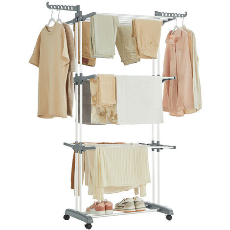 Songmics – Étendoir à linge pliable 4 niveaux – Acier et plastique – 64 x 126 x 172 cm – Roulettes pour déplacement facile – Grande capacité 35 kg