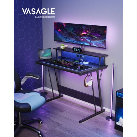 Bureau Gaming avec LED et Multiprise, Table Gamer, Bureau
