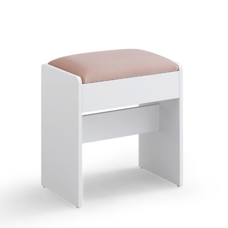 Vasagle – Tabouret de coiffeuse en velours – Chaise rembourrée avec patins antidérapants – Assise confortable – Blanc mat et rose bonbon – Dimensions 28,6 x 45 x 45 cm