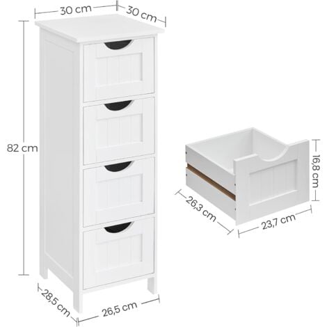 Meuble de Salle de Bain sur Pieds avec 4 tiroirs, 30 x 30 x 82 cm, Placard de Rangement, Blanc