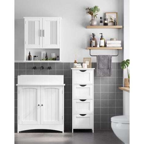 Meuble de Salle de Bain sur Pieds avec 4 tiroirs, 30 x 30 x 82 cm, Placard de Rangement, Blanc