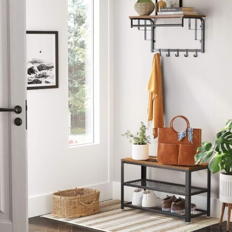 VASAGLE Banc à Chaussures, Étagère à Chaussures à 3 Niveaux, avec Armature métallique, 73 x 30 x 45 cm, pour entrée, Salon, Couloir, Style Industriel, Marron Rustique et Noir par SONGMICS LBS73X