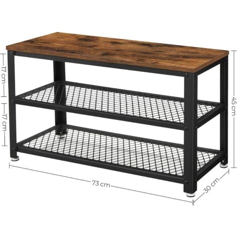 VASAGLE Banc à Chaussures, Étagère à Chaussures à 3 Niveaux, avec Armature métallique, 73 x 30 x 45 cm, pour entrée, Salon, Couloir, Style Industriel, Marron Rustique et Noir par SONGMICS LBS73X