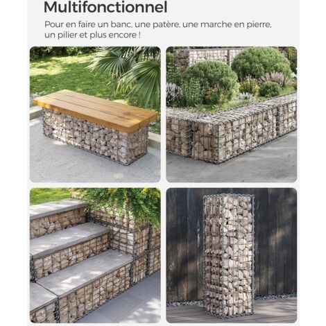Gabion pour Pierre, 100 x 30 x 30cm, cloture gabion, Cage en Métal, Panier à Pierre, Maille 5 x 10 cm, Galvanisé, Mur, Paterre, Décoration de Jardin, Argent GGB133