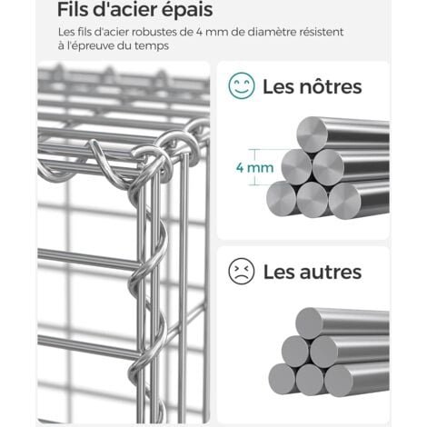 Gabion pour Pierre, 100 x 30 x 30cm, cloture gabion, Cage en Métal, Panier à Pierre, Maille 5 x 10 cm, Galvanisé, Mur, Paterre, Décoration de Jardin, Argent GGB133