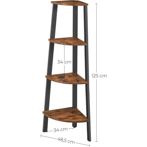 Mondeer Étagère D'angle 4 Niveaux 125cm - Style Vintage Industriel Gris - Meuble Rangement
