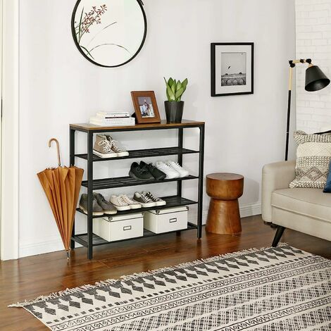 VASAGLE Étagère à Chaussures, Meuble à Chaussures à 4 Niveaux et Grande Surface pour Sac, pour Entrée, Couloir, Métal, Style Industriel, Marron Rustique par SONGMICS LBS15BX