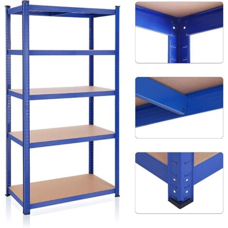 Rayonnage Étagère à 5 niveaux, 50 x 100 x 200 cm, Planches Réglables, Bleu