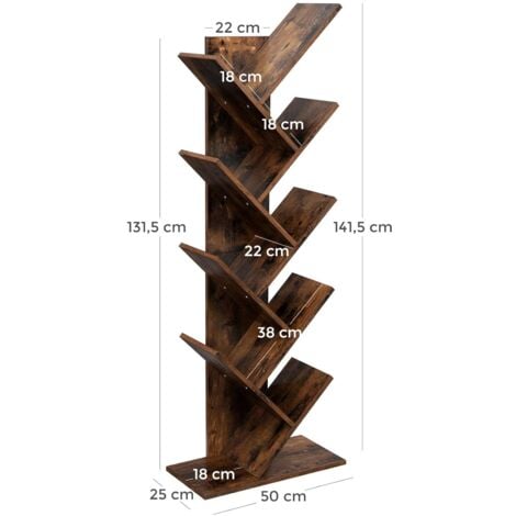VASAGLE Étagère à 8 Niveaux, Bibliothèque, Style Industriel, Meuble de Rangement, en Forme Arbre, pour Salon, Bureau, Brun Rustique par SONGMICS LBC11BX