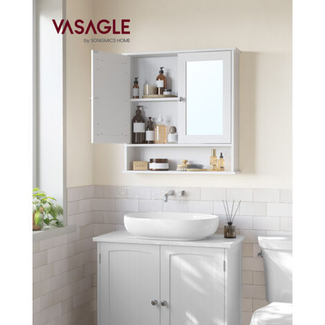 Armoire Salle De Bain Avec Miroir - Meuble Mural à étagères Réglables, Finition Chêne Et Acier Noir - 5