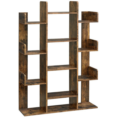 VASAGLE Bibliothèque arbre, Étagère à 13 compartiments, Meuble de rangement, 86 x 25 x 140 cm, avec coins arrondis et rebords, Marron rustique par SONGMICS LBC67BXV1
