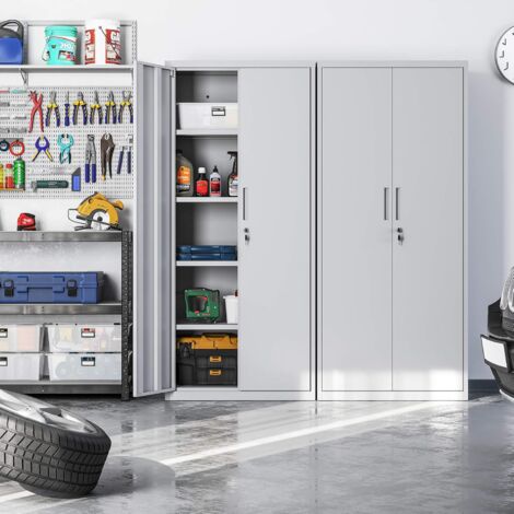 Armoire de rangement en acier SONGMICS OMC015G01 - Double porte - 5 niveaux - Placard de bureau - Pour garage, bureau - Robuste - Gris