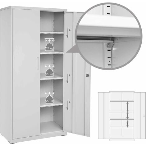 Armoire de rangement en acier SONGMICS OMC015G01 - Double porte - 5 niveaux - Placard de bureau - Pour garage, bureau - Robuste - Gris