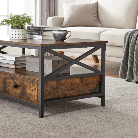 VASAGLE Table Basse, Table de Salon, Buffet Bas, avec 2 Tiroirs et Un Compartiment Ouvert, Cadre en Acier en Forme de X, 100 x 55 x 45 cm, Style Industriel, Marron Rustique et Noir par SONGMICS LCT201