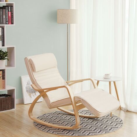 Costway fauteuils avec repose-pieds,chaise berçante avec tabouret,chaise à  bascule de maternité avec repose-pied,fauteuil de relaxation, avec housse  de coussin amovible (beige) - Conforama