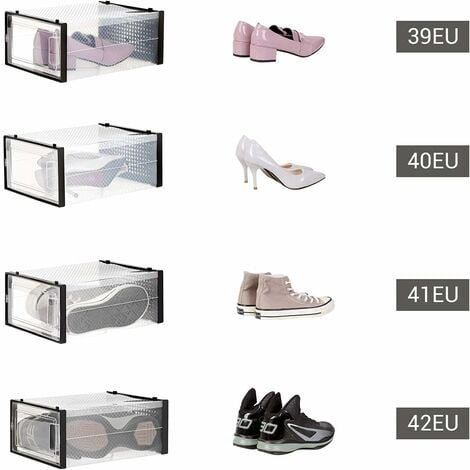 Boîtes à Chaussures, Lot de 18, Rangement Chaussures, Pliable, pour Pointure Jusqu’à 44, Transparent et Noir LSP18SBKV1