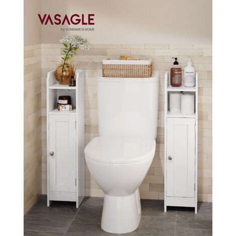 VASAGLE Meuble WC Compact 20 X 60 X 80 Cm Blanc Nuage - Rangement Salle De Bain Avec Portes Coulissantes Et Étagères Réglables