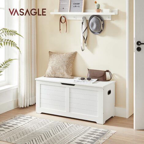 VASAGLE Coffre de Rangement Intérieur, Banc à Chaussures, Pouf, Banquette, Rangement pour Jouet Enfant, avec Charnières de Sécurité, Style Moderne, 100 x 40 x 46 cm, Blanc Mat par SONGMICS LSB061T10
