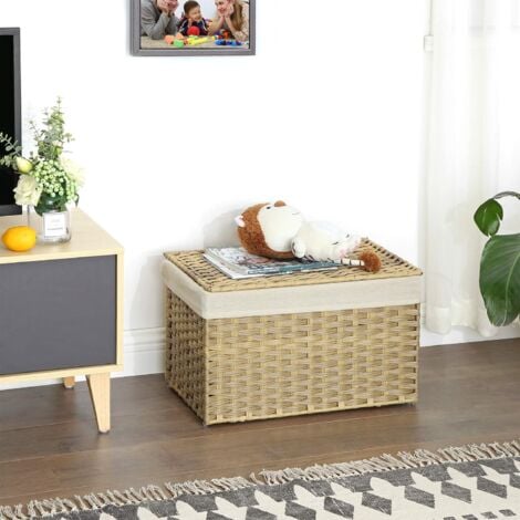 Boîte de Rangement Rotin, Bac de Rangement, Panier à Linge 65 L, Corbeille Décorative, Coffre de Rangement, avec Poignées, Doublure, Couvercle, pour Chambre, Buanderie, Couleur Boisée RST56NL