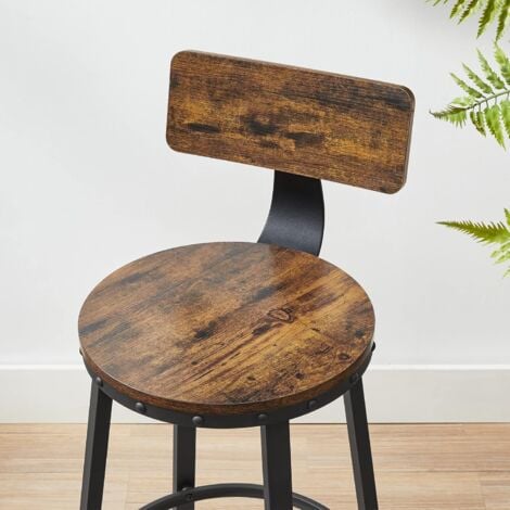 VASAGLE  Chaises de Bar, Tabourets Hauts, avec Dossier, Siège de Cuisine, Cadre en Acier, Montage Facile, Siège de 62,5 cm de Haut, Style Industriel, Marron Rustique et Noir,Lot de 2