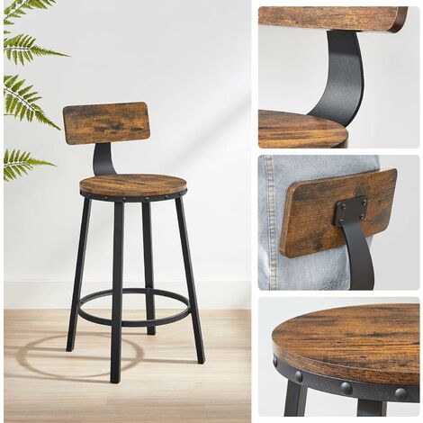 Ensemble table de salle à manger/bar avec tabourets, structure industrielle  en acier, brun rustique/noir - Vasagle