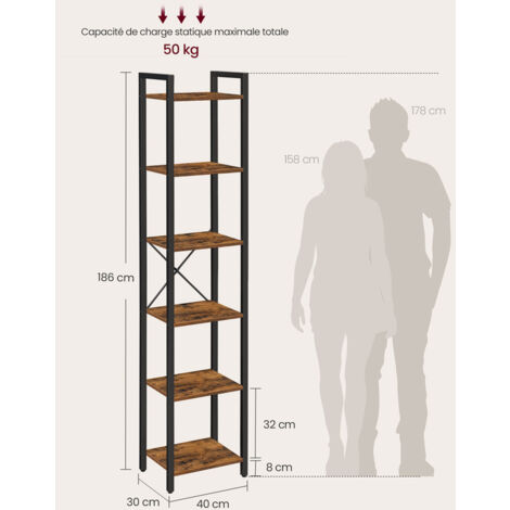 Bibliothèque Sur Pied En Bois 6 Niveaux Forme S - Étagère De Rangement Verticale 80x23x191 Cm Anti-Basculement
