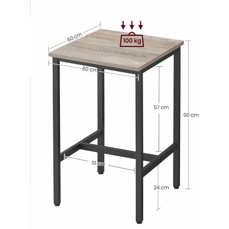 VASAGLE Table Haute, Table de Bar Carrée, Cadre en Acier, 60 x 60 x 92 cm, Montage Facile, pour Cuisine, Salon, Style Industriel, Gris