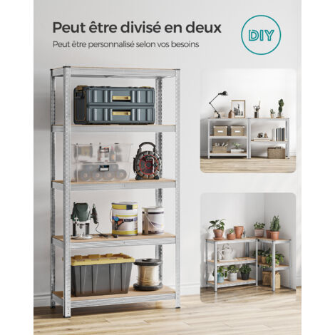 Étagère De Garage Lourde 5 Niveaux - Dimensions 180x90x40 Cm, Capacité 875 Kg, Acier Argenté