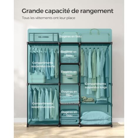 Armoire, Porte-vêtements, Penderie, avec Tringles, Dressing, Étagères en Tissu, Cadre en Métal, 43 x 182 x 182 cm, Noir RYG037B02