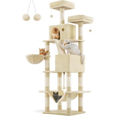 Feandrea – Arbre à chat multi-niveaux 206 cm – 13 griffoirs, 2 niches, hamac, tissu peluche – Pour 6 chats jusqu'à 75 kg (1/5)