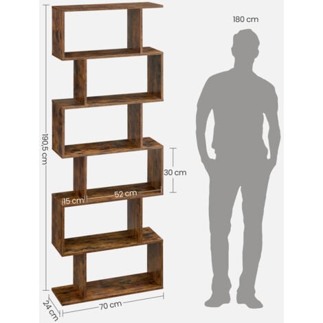 VASAGLE Bibliothèque, Étagère à 6 niveau, Meuble de rangement, Cloison Séparateur, pour Salon, Chambre, Bureau, Style Moderne, Marron Rustique