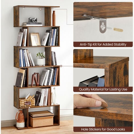 VASAGLE Bibliothèque, Étagère à 6 niveau, Meuble de rangement, Cloison Séparateur, pour Salon, Chambre, Bureau, Style Moderne, Marron Rustique