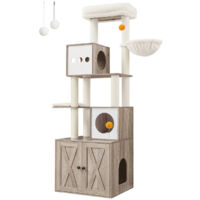 Feandrea – Arbre à chat moderne 180 cm – Griffoir avec cache-litière et niches – Tapis lavables en tissu peluche – Installation murale recommandée
