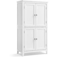 Vasagle – Armoire murale de salle de bain 4 portes – Dimensions 60 x 30 x 110 cm – Étagères réglables – MDF avec dispositif anti-basculement – Blanc