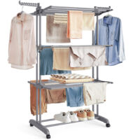 Songmics – Étendoir à linge pliable mobile 4 niveaux – 64 x 126 x 172 cm – Grande capacité 35 kg – 2 roulettes avec freins – Utilisation intérieure et extérieure