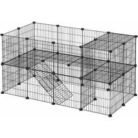 Enclos modulable pour Petits Animaux, Cage intérieur, 2 Niveaux, Maillet en Caoutchouc Offert, Cochon d’Inde, Lapin, Assemblage Facile, 143 x 73 x 71 cm (L x l x H), Noir LPI02H