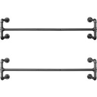 Songmics – Portemanteaux muraux lot de 2 en acier noir – Barres de suspension 112 x 30 x 29,3 cm – Capacité 60 kg – HSR64BK02