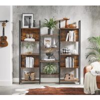 Vasagle – Bibliothèque industrielle marron 158 x 24 x 166 cm – 14 compartiments en aggloméré et acier – Panneaux arrière pour sécurité – Kit anti-basculement inclus