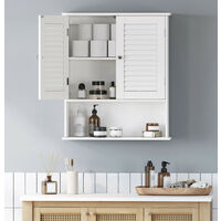 Vasagle – Armoire murale de salle de bain blanche – Étagère réglable – Double porte – Dimensions 60 x 20 x 70 cm – Panneaux MDF résistants