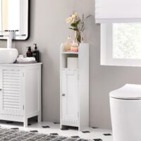 Vasagle – Meuble bas de salle de bain blanc en MDF – Dimensions 18 x 20 x 80 cm – Étagères réglables – Fixation murale incluse