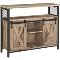 Vasagle – Buffet industriel 100 x 33 x 80 cm – 2 portes coulissantes – Étagères réglables – Panneau d’aggloméré et acier – Couleur boisée et noir