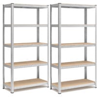 Lot de 2 Rayonnage 5 niveaux 40 x 90 x 180 cm (P x L x H), Étagères charge lourde métallique, Argent