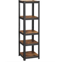 Rayonnage à 5 Niveaux, 37 x 37 x 150 cm, Charge lourde acier resistant clipsable avec MDF 5 Tablettes,  Capacité de 400kg, Marron Rustique et Noir