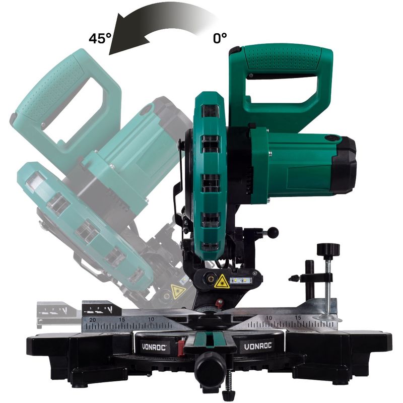 DOVAMAN Troncatrice, 2000W Troncatrice Radiale per Legno, 3200/5000 RPM,  Funziona con Mano Sinistra/Destra, Guida Laser, 9 Fermi Positivi, Taglio  Max 90 x 340mm, 3 Lame per Legno - DMS01A : : Fai da te