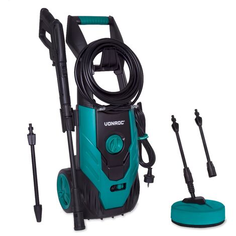 VONROC Idropulitrice V18-2 1800W - 140 bar - 420 l / h - Include Tubo da 8 m, serbatoio detergente integrato, lava patio, ugelli e accessori